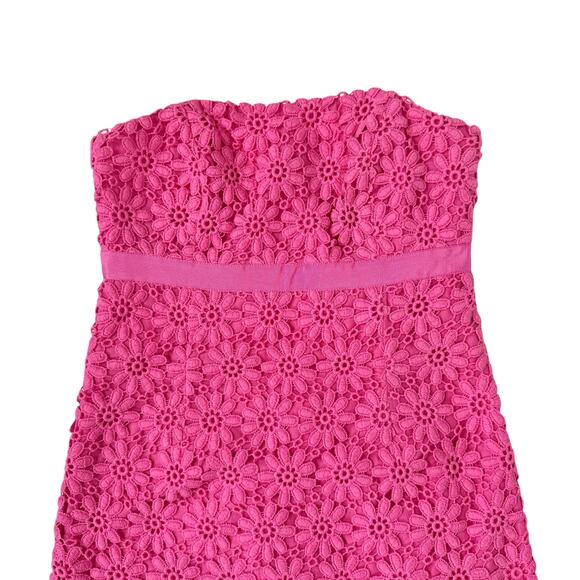 Lilly Pulitzer Bowen Dress Pink Floral Daisy Lace Strapless Size‎ 0 - Picture 4 of 10